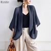 ZANZEA Women Turn Down Collar Loose Casual 3/4 Sleeve Cardigan Cover Ups