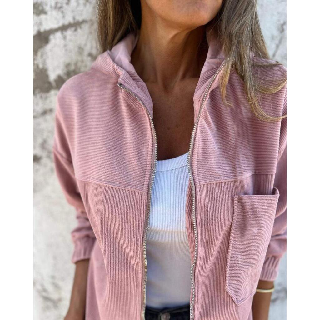 Women's Solid Corduroy Hooded Jacket Autumn New Casual Simple Style Coat For Women