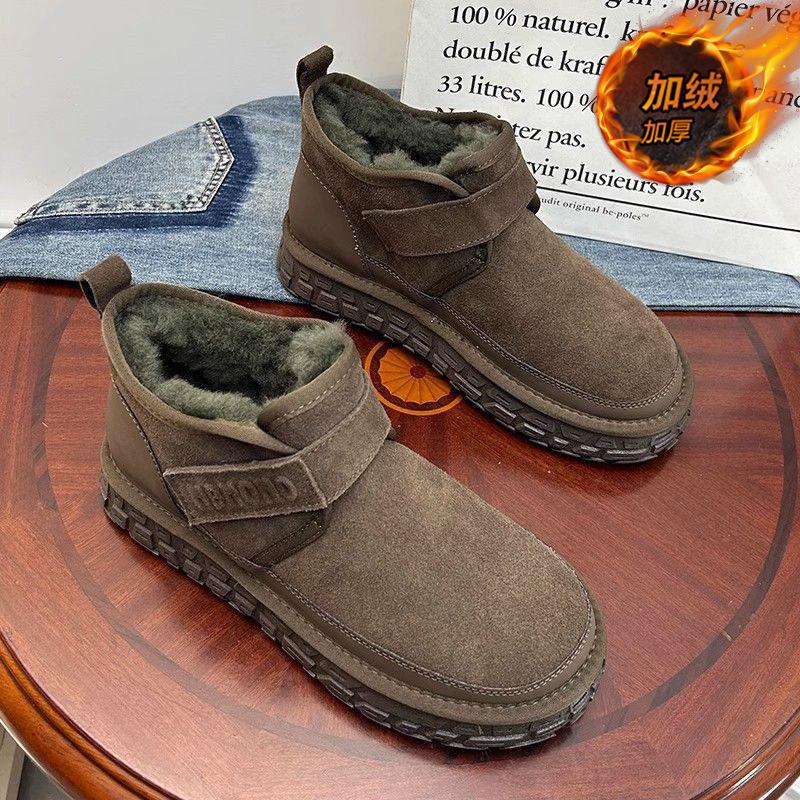 Fleece snow boots new winter cold-proof short tube Velcro thick-soled outdoor cotton shoes to keep warm