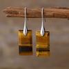 Luxury high quality new fashion light luxury rectangular tiger eye natural stone earrings earrings European and American popular jewelry