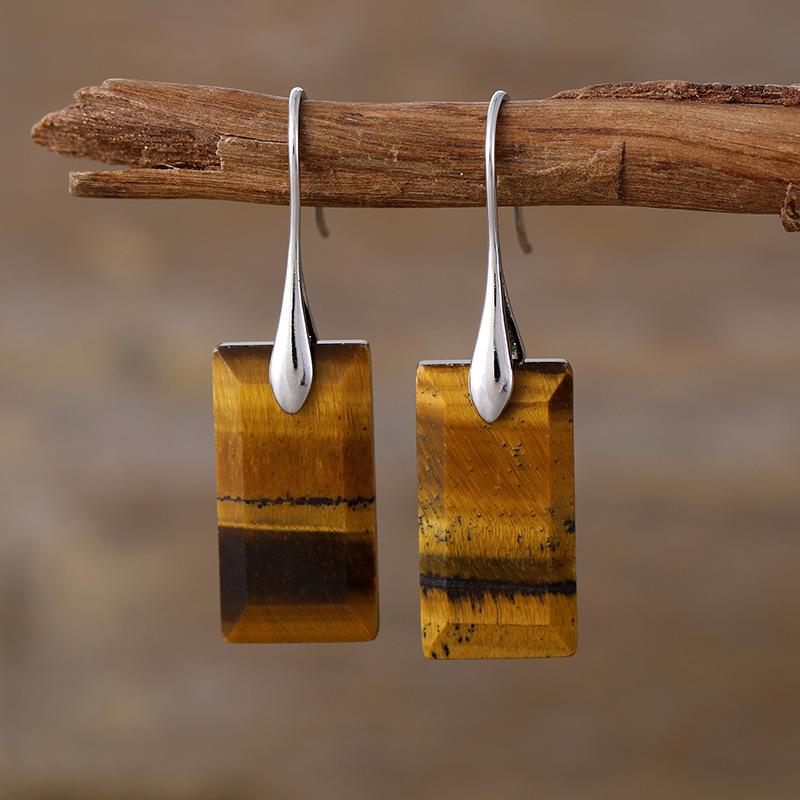 Luxury high quality new fashion light luxury rectangular tiger eye natural stone earrings earrings European and American popular jewelry