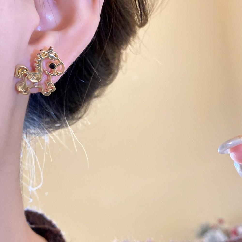Cartoon Horse Metal Pony Earrings Chinese Style Horse Mascot Drop Earrings  Party