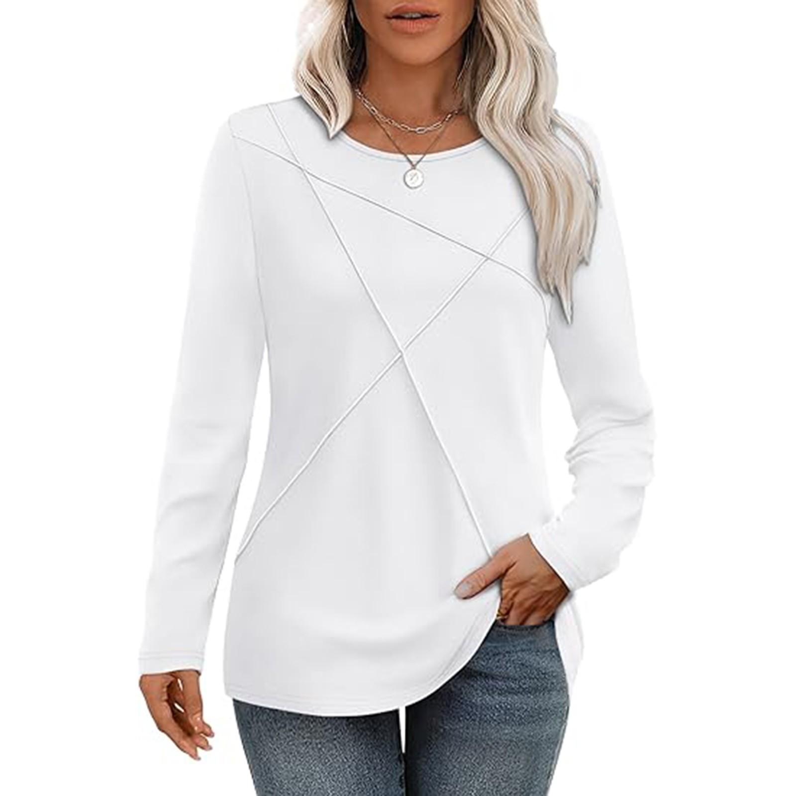 

Женская рубашка с круглым вырезом, длинным рукавом, свободного кроя, повседневный однотонный топ, футболка XL белый