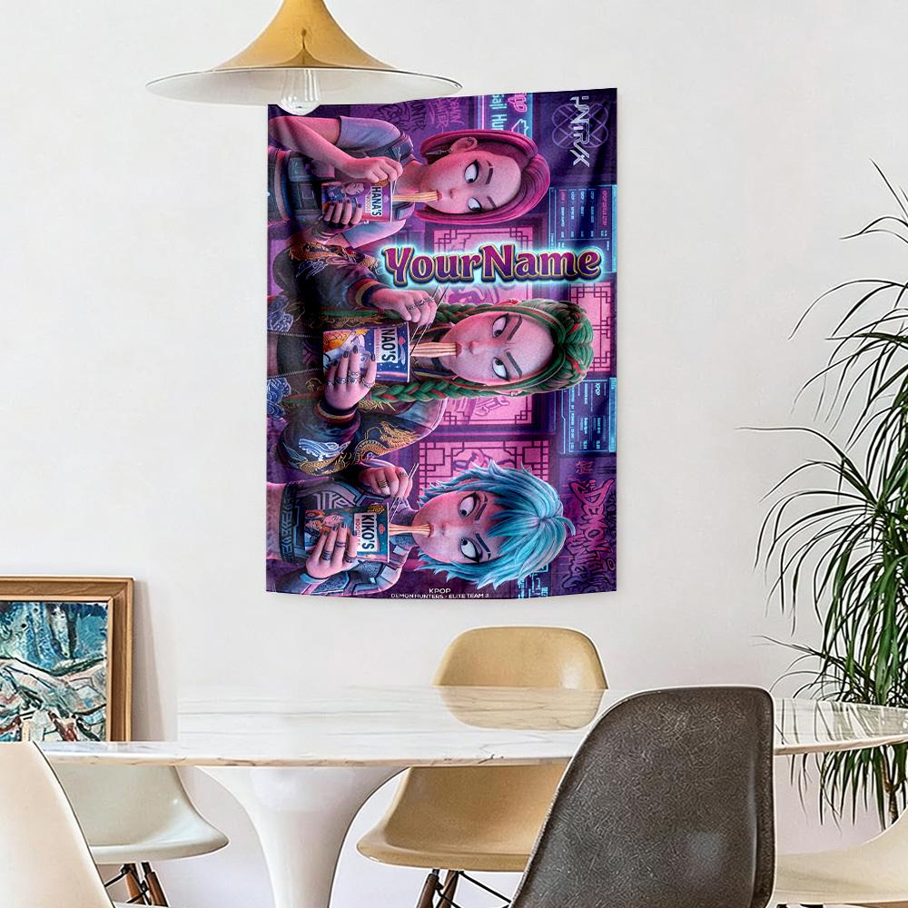 Demon Hunter Girls Custom Your Name Wall Decor Tapestry Art For Pet Memorial Birthdaywedding Party Backdrop Family Gift