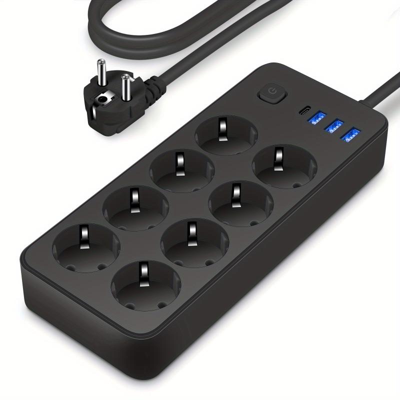 

EU Plug AC Outlet Power Strip Multitap Extension Cord Electrical Socket Black Power Board with Surge Protector 2500W EU Plug