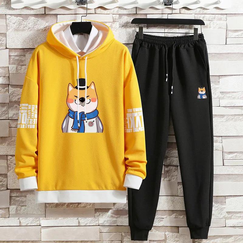 School Style Sweater Suit Spring Teen Student Sports Suit Casual Hooded Pullover and Pants Men