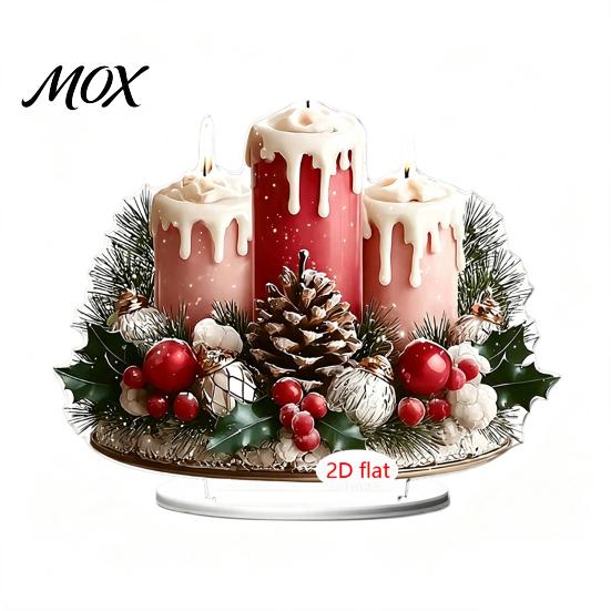 Decorative Holiday Figurines Christmas Candle Ornament, 2D Flat Acrylic Ornament with Base, Tree Decorations Snowman Reindeer Festive Table
