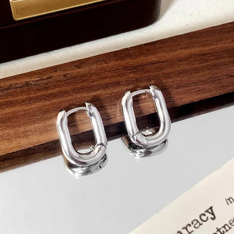 925 Silver Oval Small Circle Earrings for Women Minimalism Geometric U Shaped Earrings Daily Trendy Jewelry Gifts