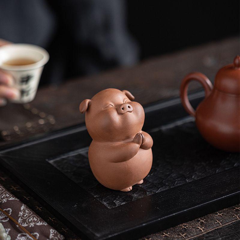 Ceramic Zodiac Pig Tea Pet Desktop Ornament Zen Tea Set Accessory Creative Home Decor Gift for Tea Lovers Meditation Room
