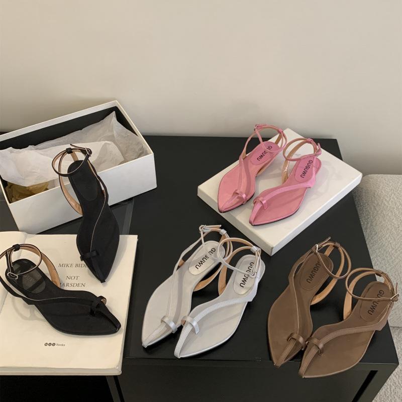 

Niche design sense cover toe pointed temperament sandals women s new low-heeled cool slippers 39 темно-коричневого