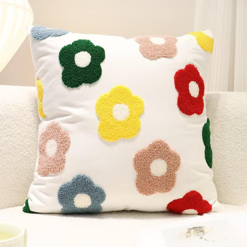 45X45Cm Cute Throw Embroided Pillow Cover Light Luxury Nordic Flower Sofa Cushion Waist Cover Home Decorative Pillowcase