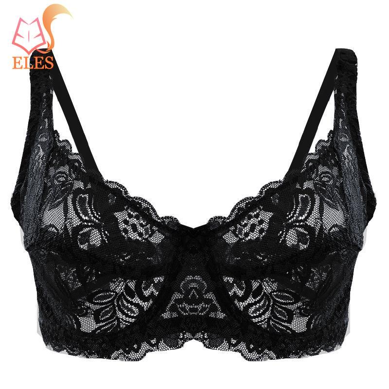 Thin Single-layer Transparent Sexy Bra Full Lace Steel Ring Unlined Bra Fresh Adjustment Plus Size Bra 34-40 Cup BC