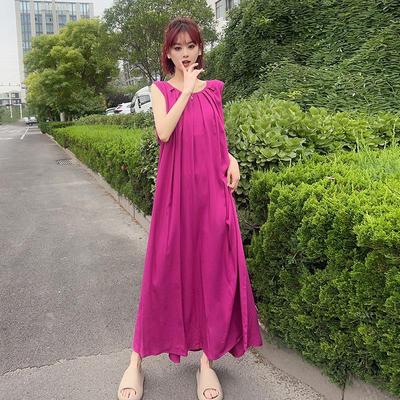 2024 Summer Ankle-Length Loose Cotton Silk Skirt - Women's Long Swing Slimming Dress