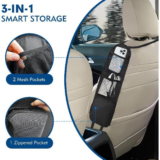 Car Organizer Front Seat, 2PCS Multi-Pocket Car Storage Organizer with Mesh Net, Durable Car Camping Essentials, Universal Car Seat Side Organizer
