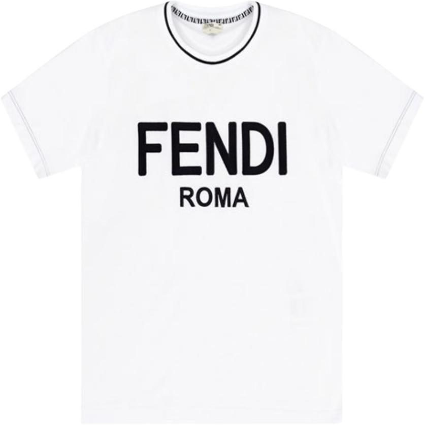Fendi T Shirts Women's White Crew Neck Moderate Straight Fit FS7254AC6BF0ZNM