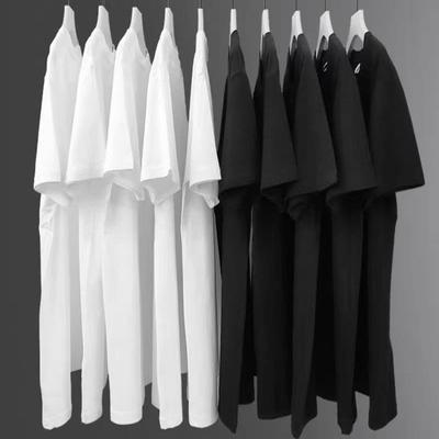 Unisex Heavyweight Cotton Short-Sleeve T-Shirt, Solid Colors - White Base Layer, Black Half-Sleeve Top