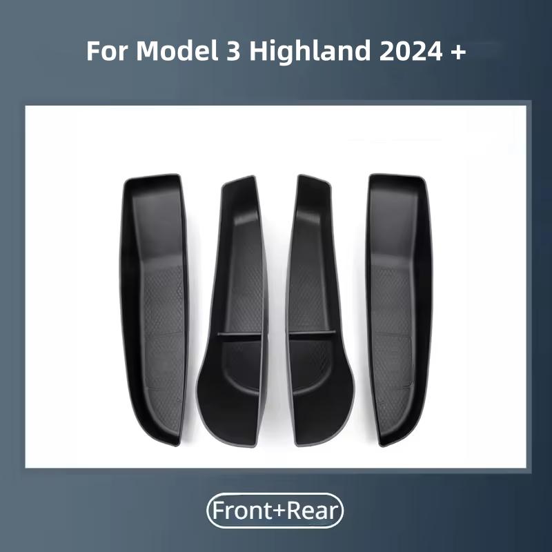 Door Side Storage Box For Tesla Model 3 Highland 2024 TPE Front Rear Side Door Slot Storage Organizer Tray Interior Accessories