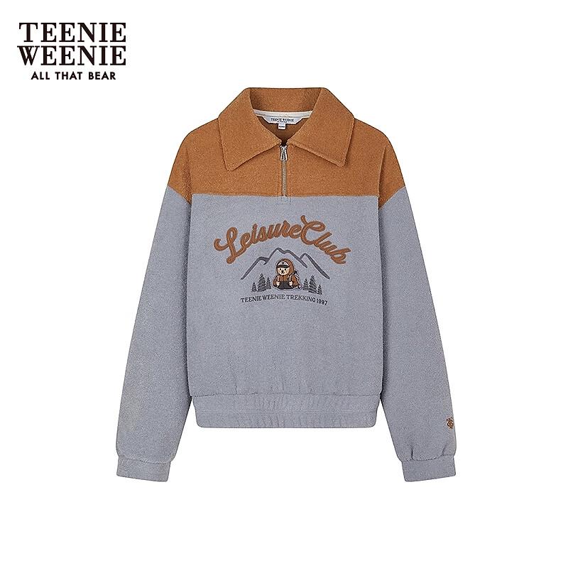 Teenie Weenie Women's Bear Spliced Half-Zip Polo Sweatshirt