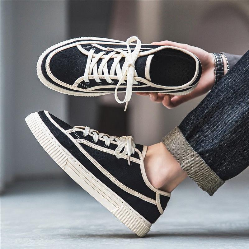 Fashion Sneakers Lace Up Breathable Canvas Office Men's Casual Shoes Chunky Hiking Leisure Legitimate Comfortable Non-leather Male Shoe