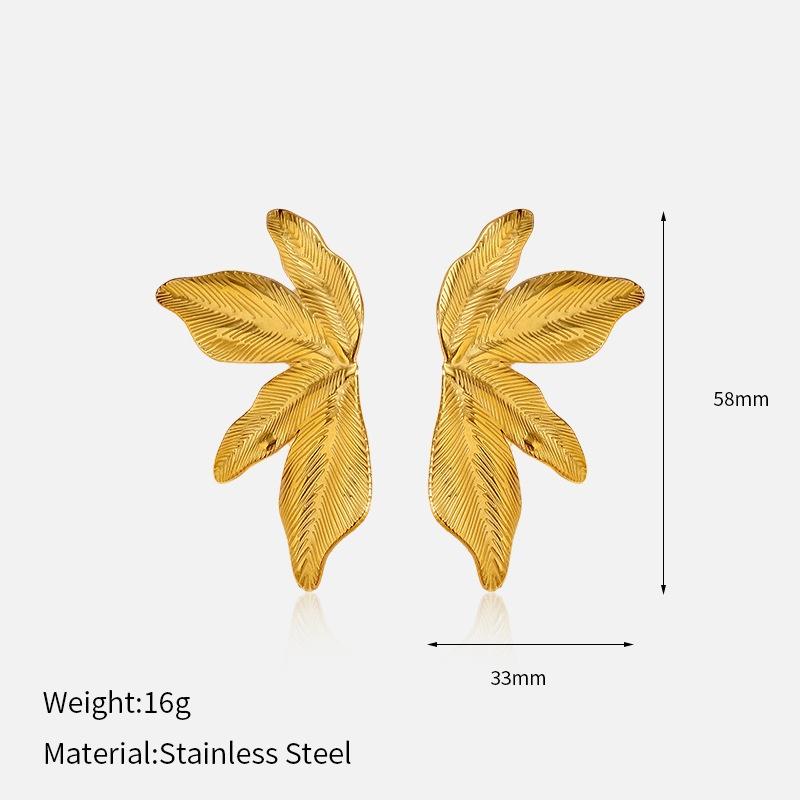 Fashion Classic Geometric Texture Leaf Flower Earrings Trendy Stainless Steel Stud Earrings  Daily Wear Party Gift Woman
