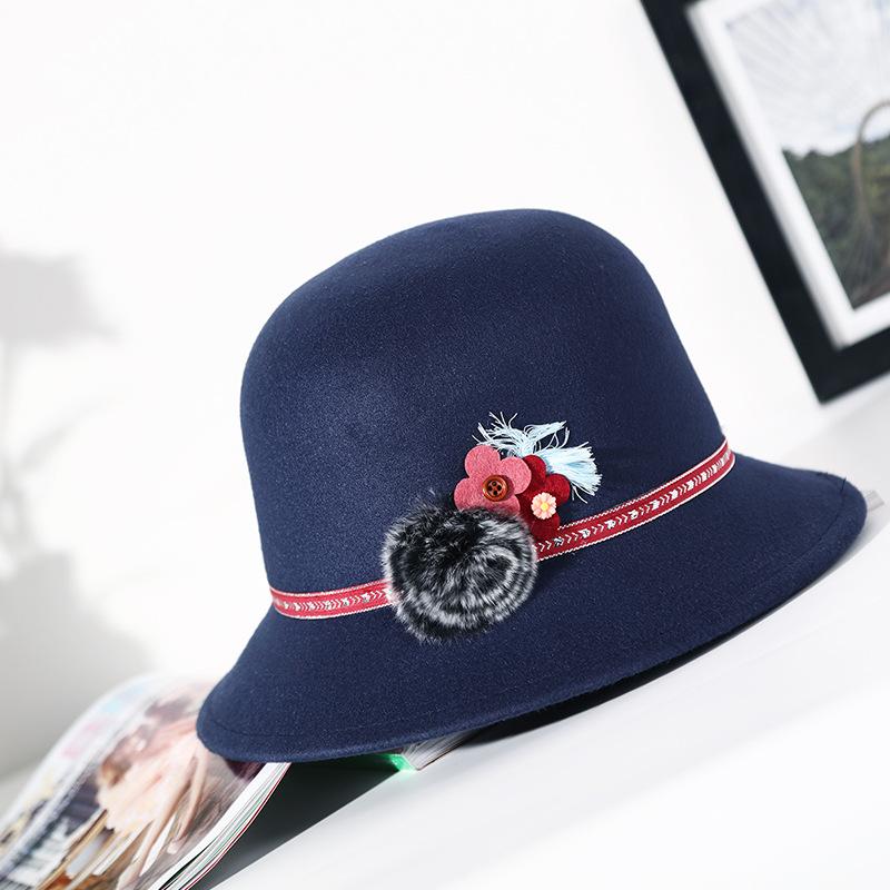 Women's Autumn and Winter Woolen Hat, Fashionable and Elegant Personalized Flower Decoration, Outdoor Thermal Basin Hat, Top Hat