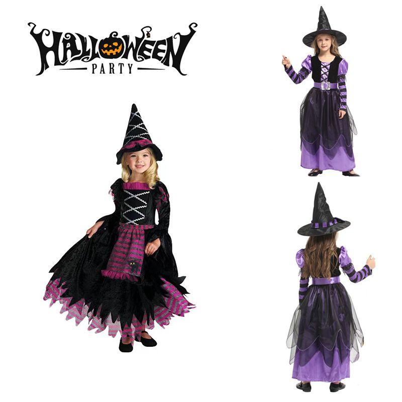 Halloween Children Black Witch Cosplay Costume Fancy Dress Party Dress Suit Girl