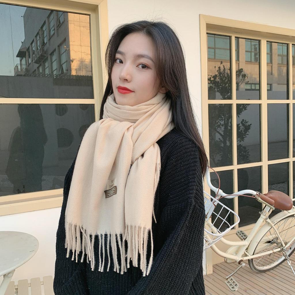 Red Faux Cashmere Winter Scarf for Women - 2026 Korean Style Solid Color Shawl with Logo, Ideal for Annual Meeting Gifts