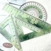 Poezie chineză Lotus verde Riglă Set de 4 bucăți Riglă triunghiulară transparentă pentru elevi Protractor Papetarie Rechizite pentru înapoi la școală