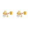 Crystal Bowknot Earrings For Women Gold Color Screw Push Stainless Steel Rhinestone Stud