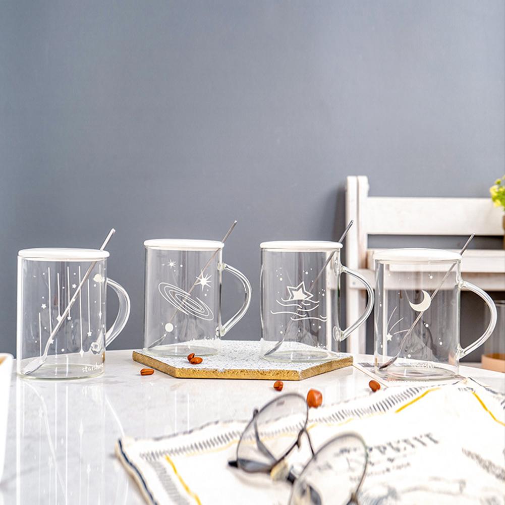 Astronomy Lovers Glass Mugs 480ml Light Changing Mug with Spoon Lid Constellation Luminous Mug Night Sky Birthday New Year Gifts