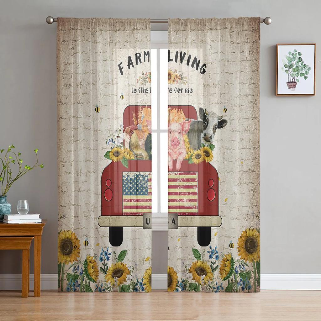 Summer Cactus Cow Skull Retro Chiffon Curtains Living Room Bedroom Home Decoration Window Voiles Tulle Curtain Sheer Made Of Polyester Area Decor