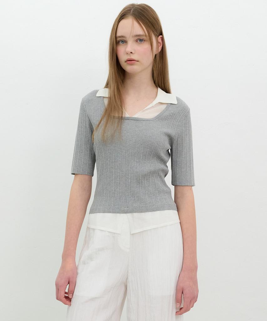 Ollibeudeollibeu Knit Layered Ribbed Slim Fit Pullover Ok6Xp4310