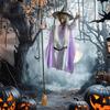 Horror Theme Party Supplies 200cm Halloween Flying Witch Prop with Scary Sounds & Glowing Eyes, Sound Activated Creepy for Garden Yard Lawn,