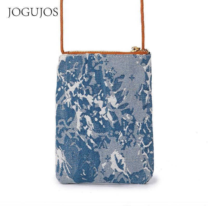 

New mobile phone bag women s small bag denim with lambskin shoulder denim bag high-end commuter oblique span women s bag