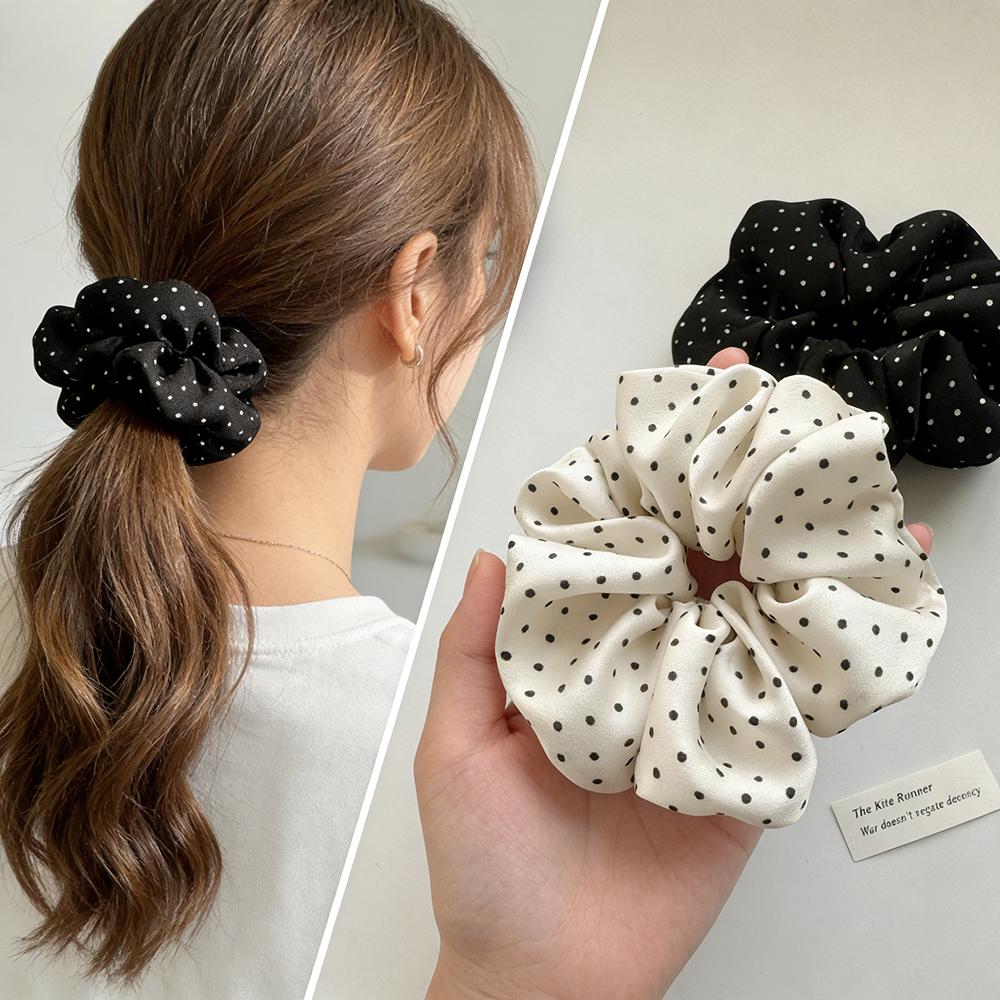 2Pcs Polka Dot Imitation Silk Hair Scrunchies, Soft Elastic Hair Loop, Women Ponytail Holder Hair Accessories