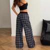 Fashion Loose Fit Elastic Waist Home Plaid Pattern Casual Pants Trousers for Comfortable Wear