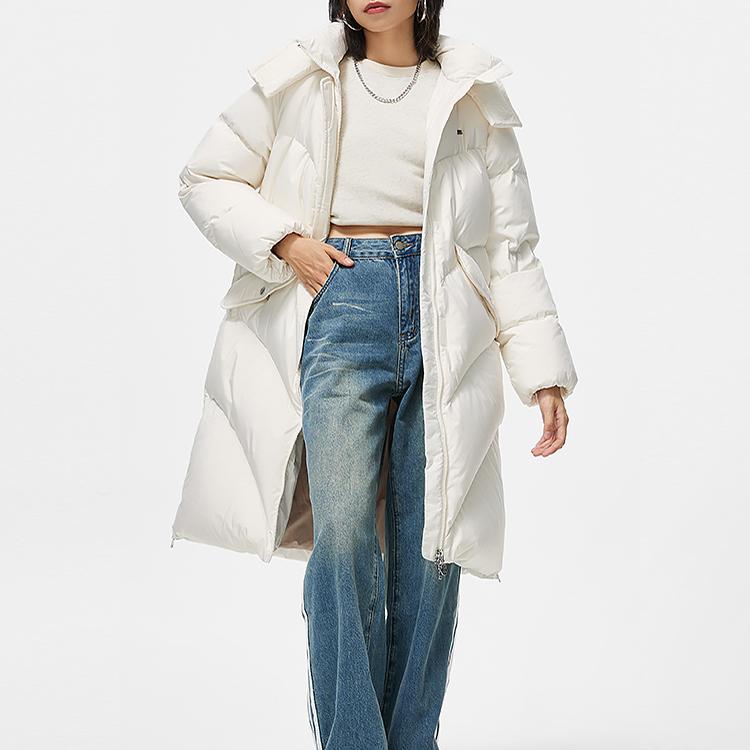 Li Ning Sports Lifestyle Series Off-Season Stock Pure Color Hooded Warm Long Down Jacket Women Outerwear AYMT116-1