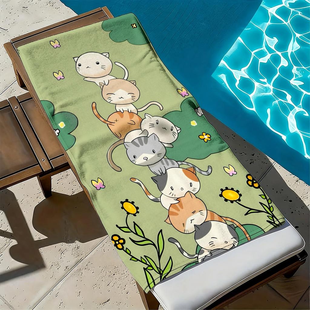 Cute cat jigsaw puzzle pattern microfiber beach towel is highly absorbent, suitable for swimming and beach outings