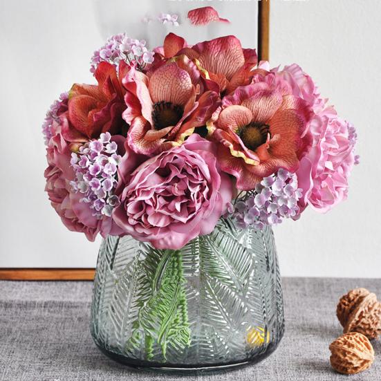 Útil flor de seda sintética, enredaderas transparentes que no se decoloran, ornamentales