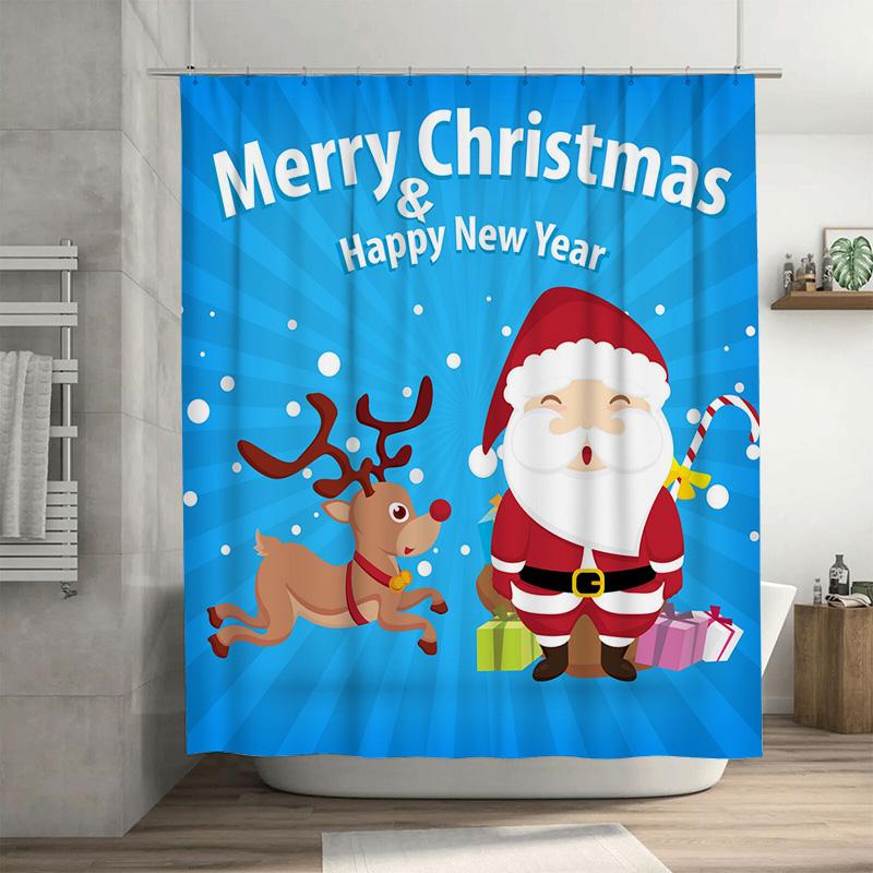 

Tu Christmas Shower Curtain Festive Holiday Decor Reindeer Santa Claus Pattern Bathroom Decor Merry Christmas Gift Xmas Home Tex W60H190(CM)-1 Pcs
