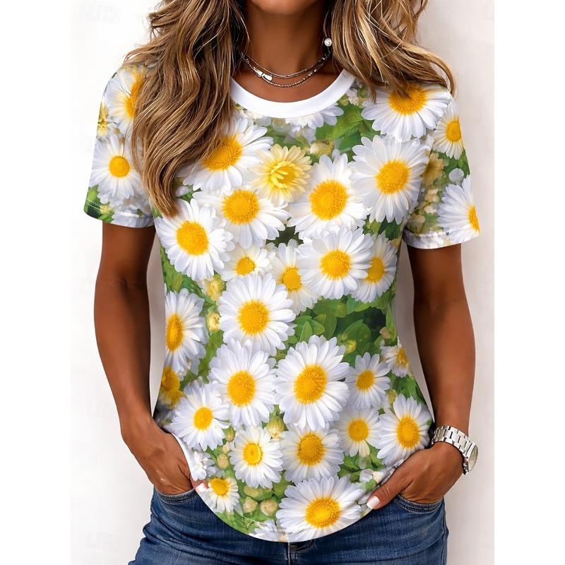 

Women s T Shirt Print Floral Graphic Plants Bohemia Hawaiian Stylish Short Sleeve Crew Neck Long Tops Summer 5XL