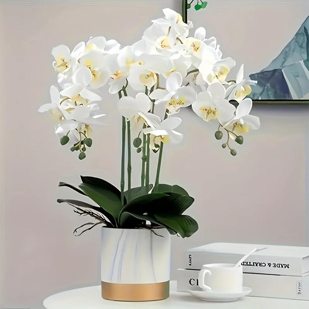 2PCS Artificial Flowers Orchid Set Real Touch 69cm Tall 9 Heads Fake Phalaenopsis Flower Vase Fillers Home Wedding Indoor Decor