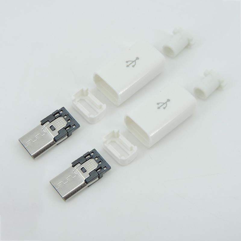 Micro USB 5PIN Welding Type Male Plug Connectors Charger 5P USB Tail Charging Socket 4 In 1 White Black