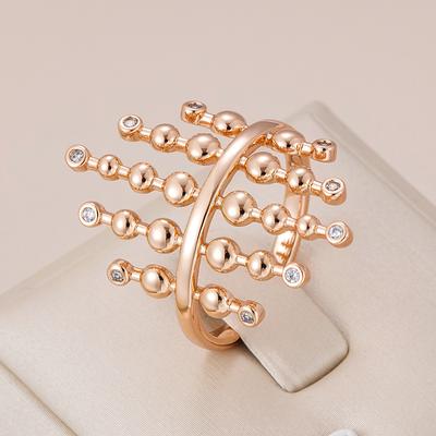 Luxury Glossy Spherical Link Big Rings Rose Gold Color Fashion Natural Zircon Ethnic Bride Daily Jewelry New