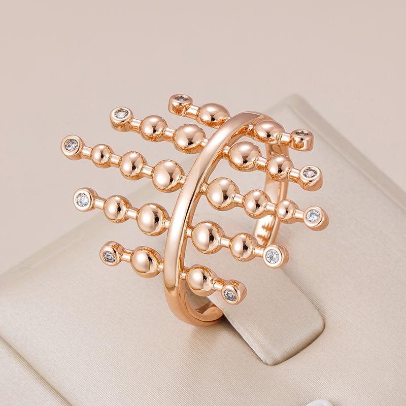 Luxury Glossy Spherical Link Big Rings  Rose Gold Color Fashion Natural Zircon Ethnic Bride Daily Jewelry  New