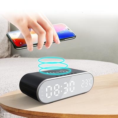 Electric Digital Alarm Clock With 15w Phone Wireless Charger Desktop HD Clock Mirror Table Clock  Thermometer Time Led Display