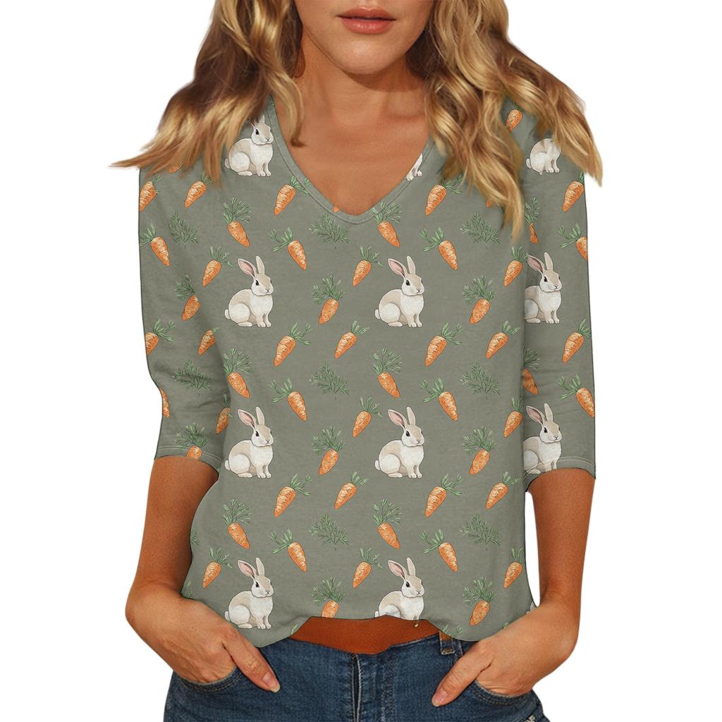 Top Casual Moderno Sexy Cómodo de Mujer con Escote en V Estampado y Mangas de Tres Cuartos