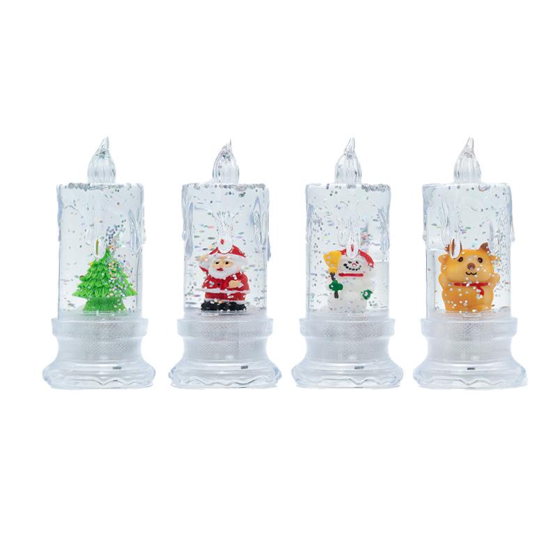 Christmas Themed Water Injection Transparent Simulation LED Electronic Candle Santa Claus Snowman Christmas Tree Snowflakes