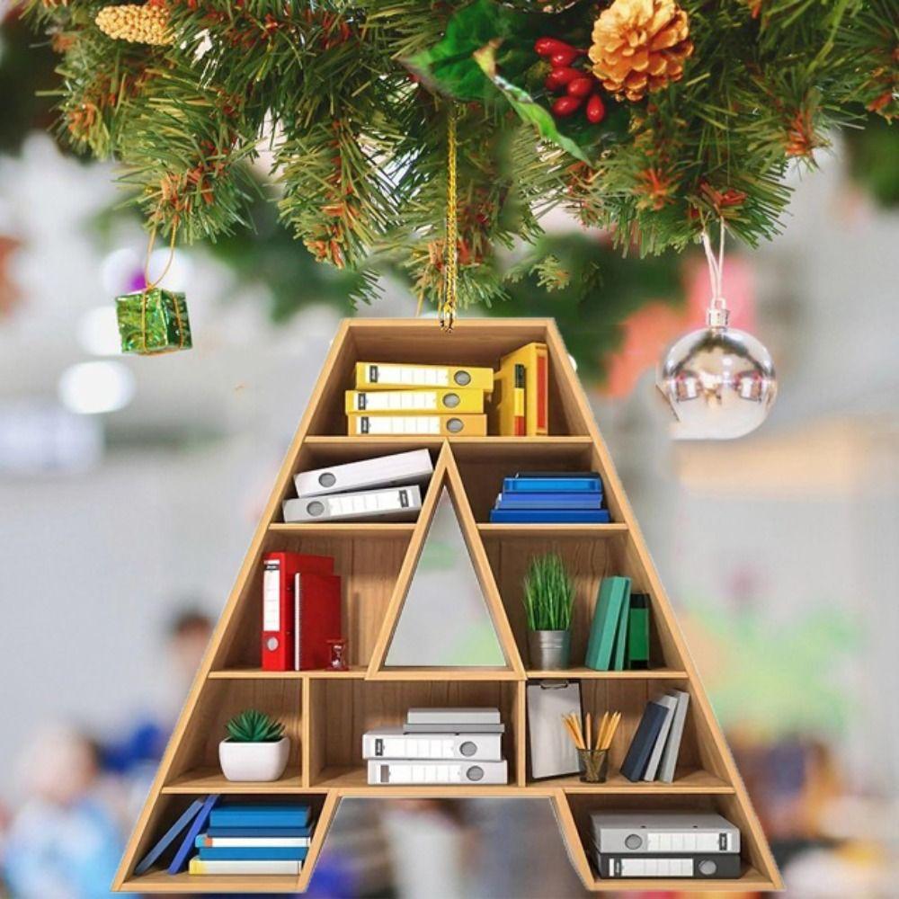 Personalized 26 Letter Bookshelf Pendant Acrylic Hanging Ornament Christmas Tree Decoration  Couple