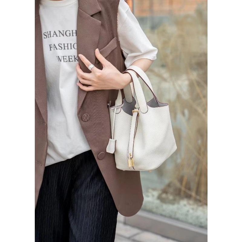 Bag Summer Hand Bucket Basket Women's Bag Genuine Leather Handbag
